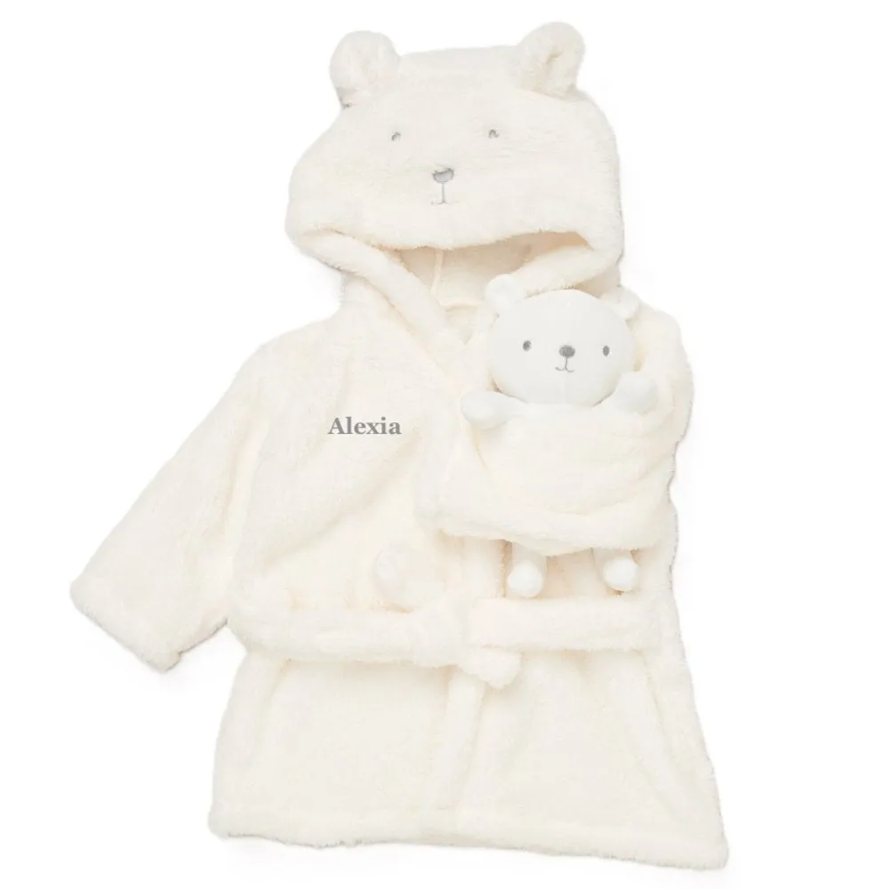 Babies personalised dressing gown and toy gift set Cream