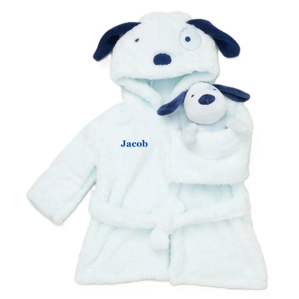 Babies personalised dressing gown and toy gift set Cream