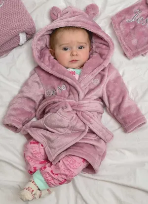 Babies personalised hooded dressing gown Dusky Pink