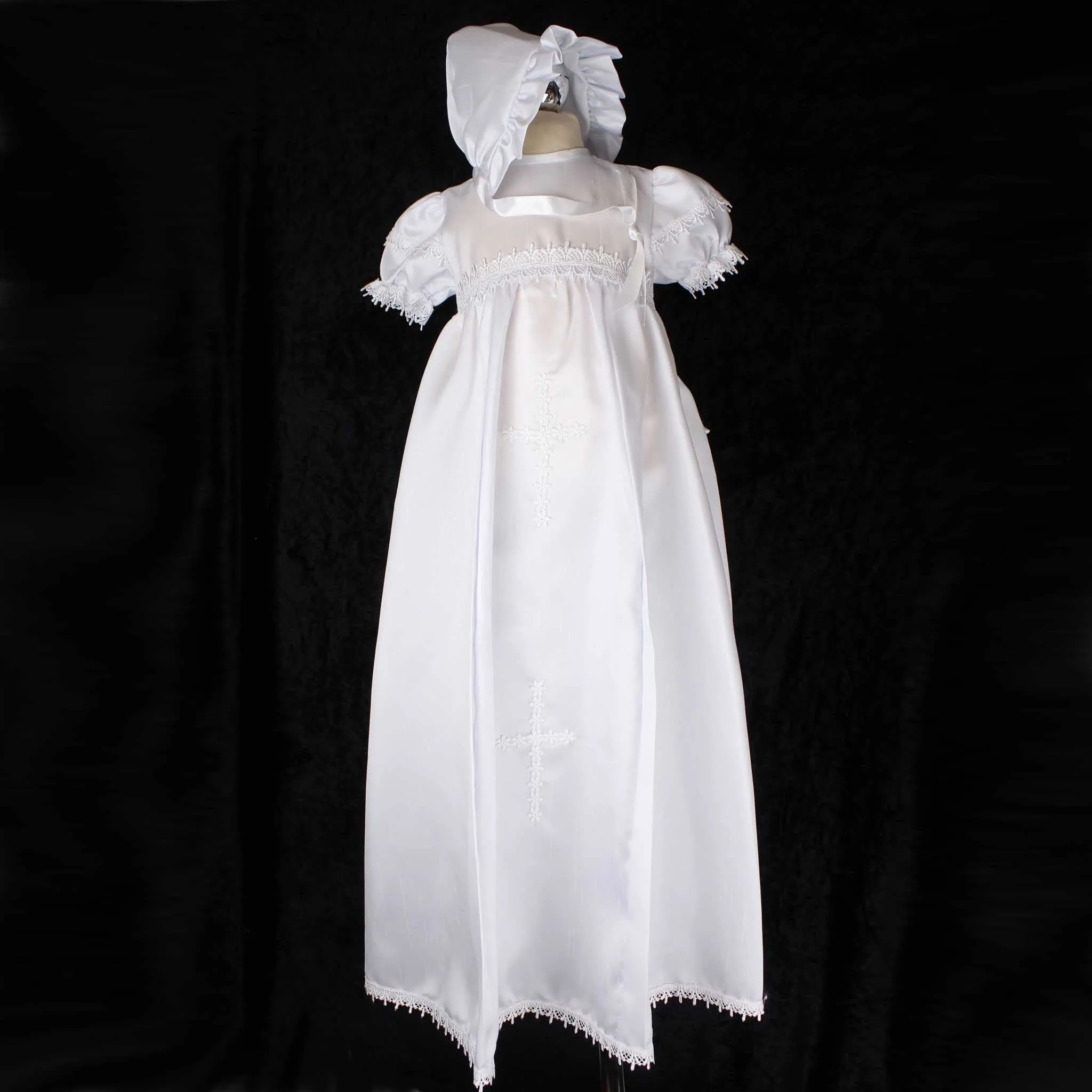 Baby Girls Christening Robe With Bonnet - Pex Bernadette - White