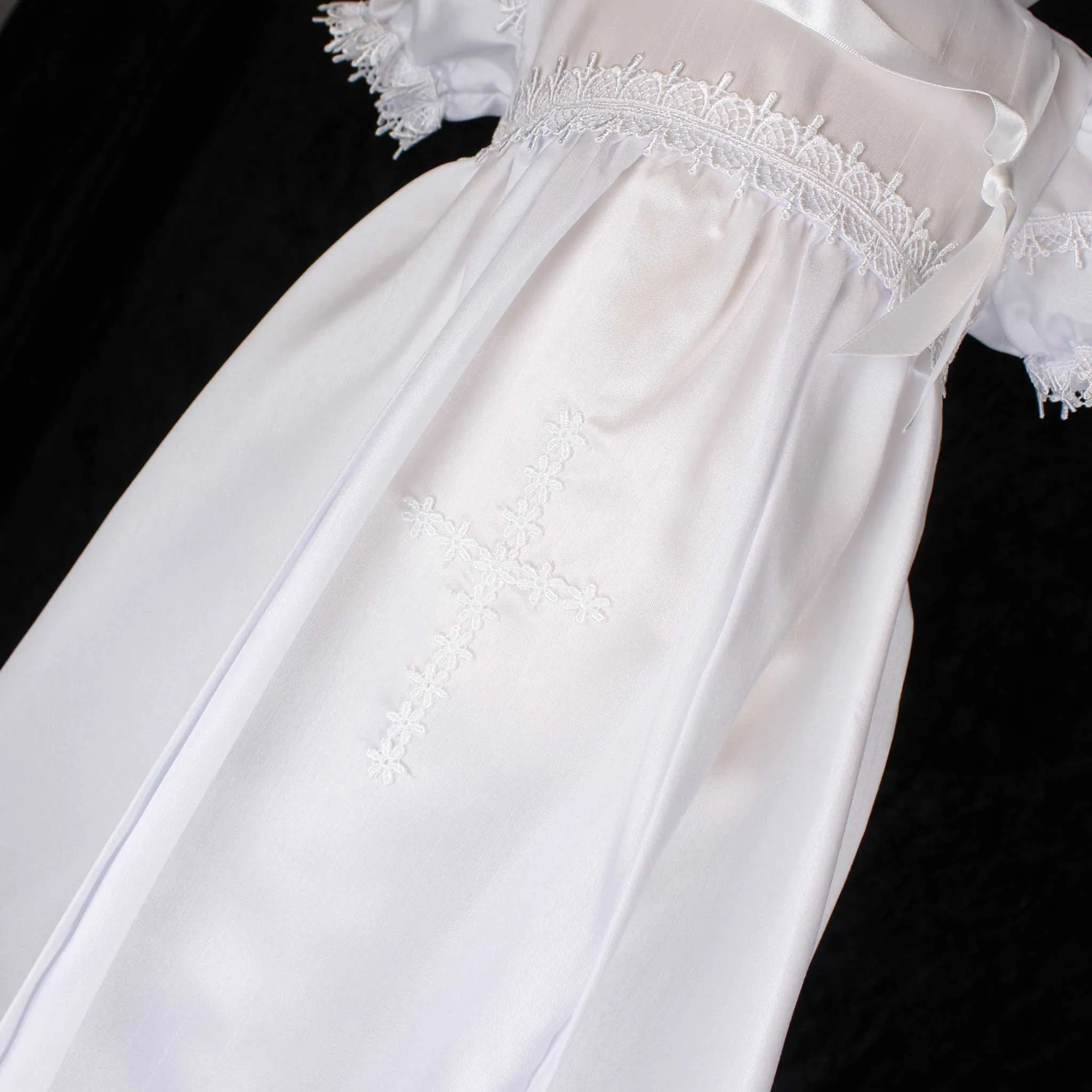 Baby Girls Christening Robe With Bonnet - Pex Bernadette - White