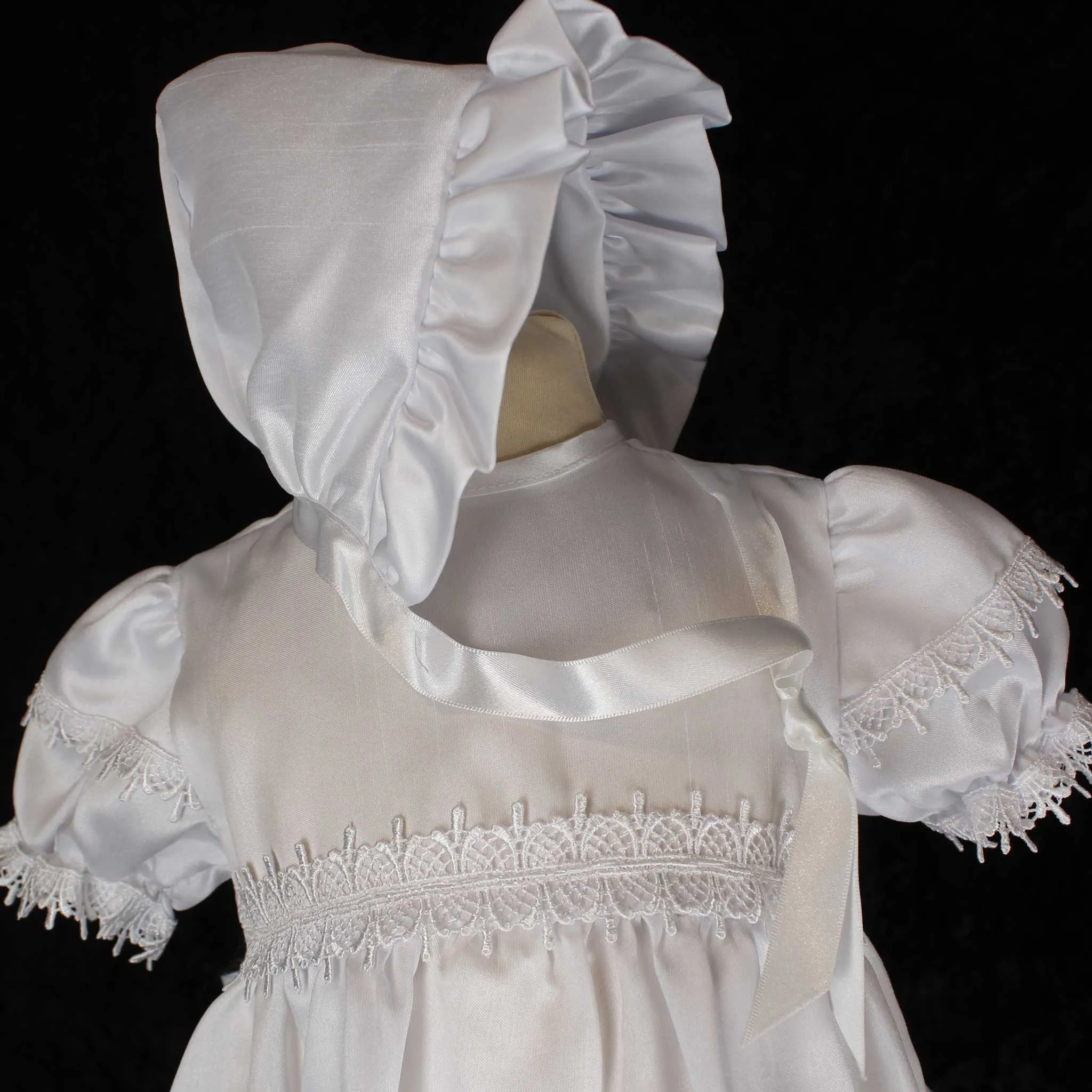 Baby Girls Christening Robe With Bonnet - Pex Bernadette - White