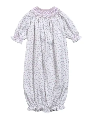 Baby Loren Lyn Purple Floral Pima Hand Smocked Bishop Gown