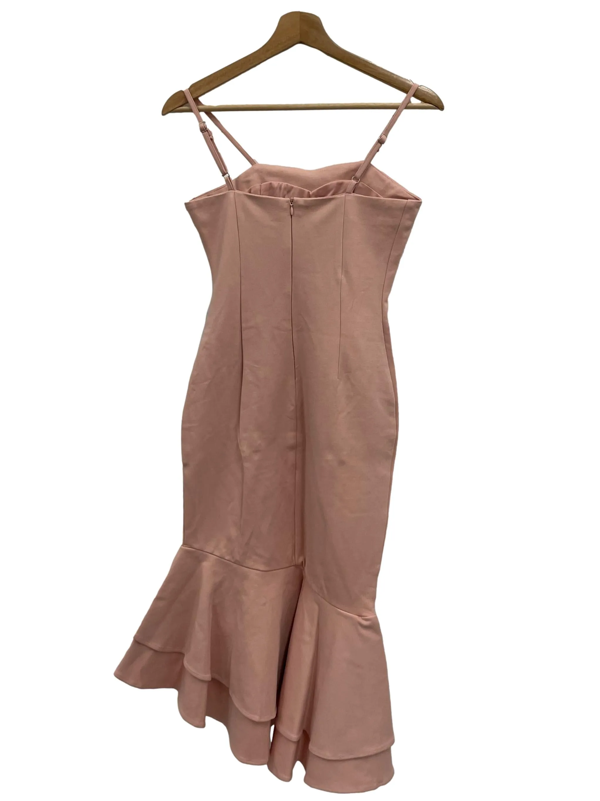 Baby Pink Across Neck Cami Midi Peplum Dress