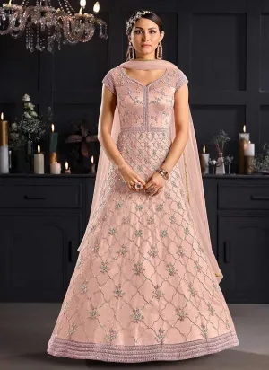 Baby Pink Heavy Floral Embroidered Kalidar Gown Style Anarkali