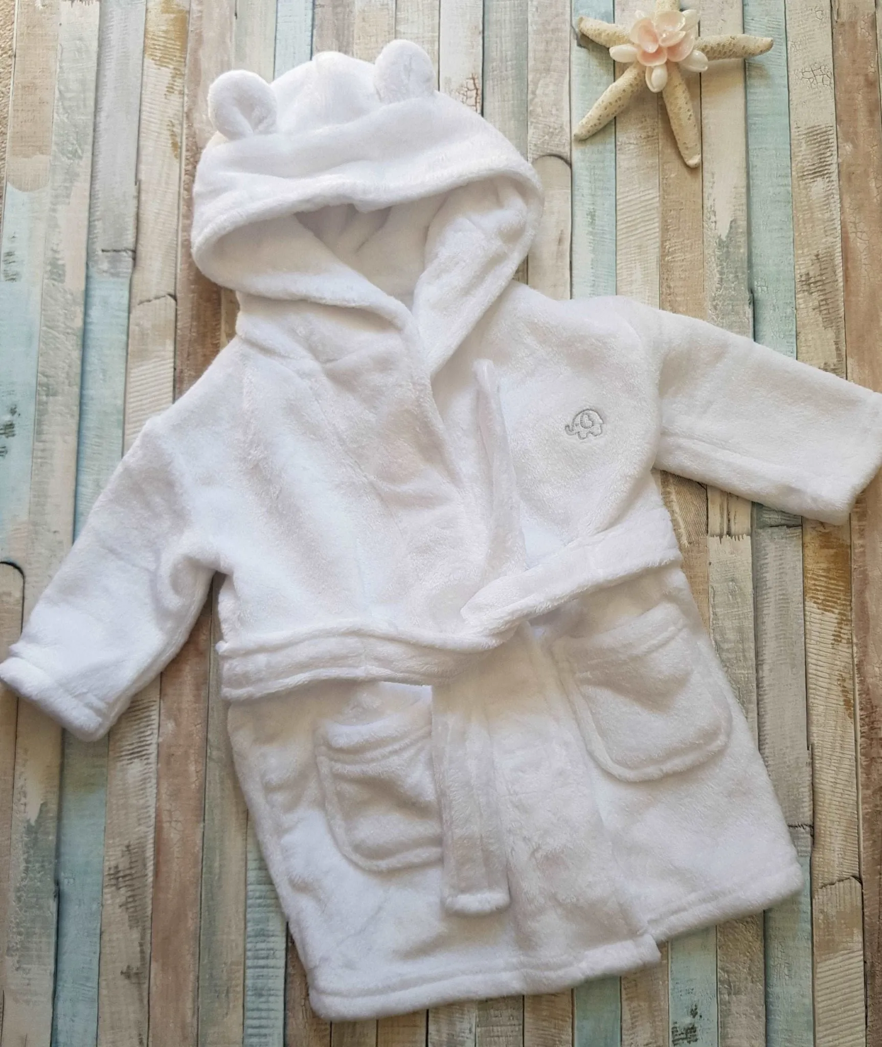 Baby White Hooded Dressing Gown