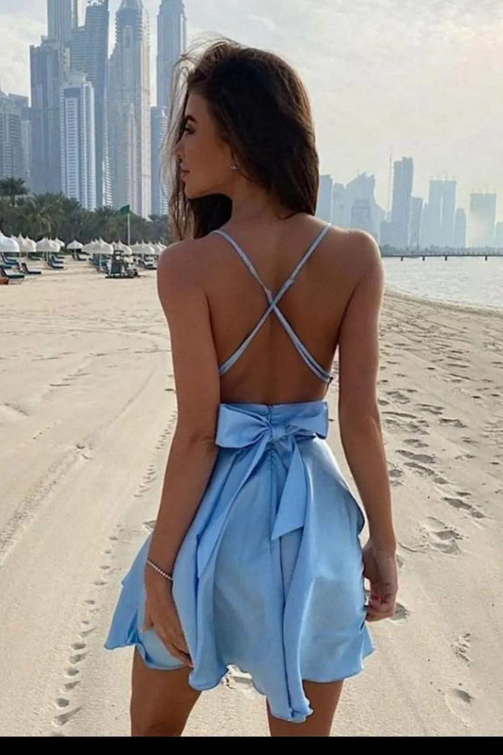 Backless Satin Cocktail Mini Dress