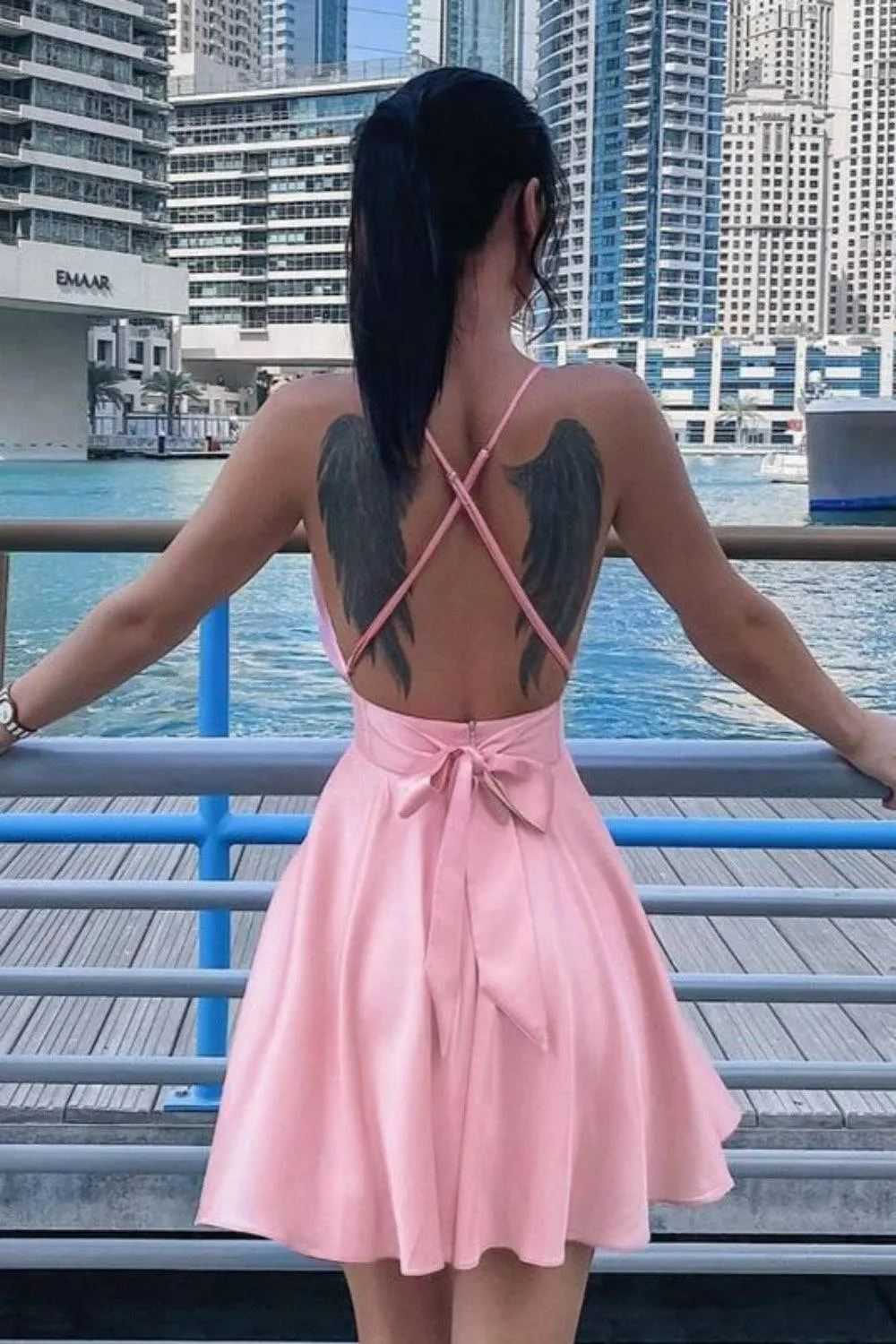 Backless Satin Cocktail Mini Dress