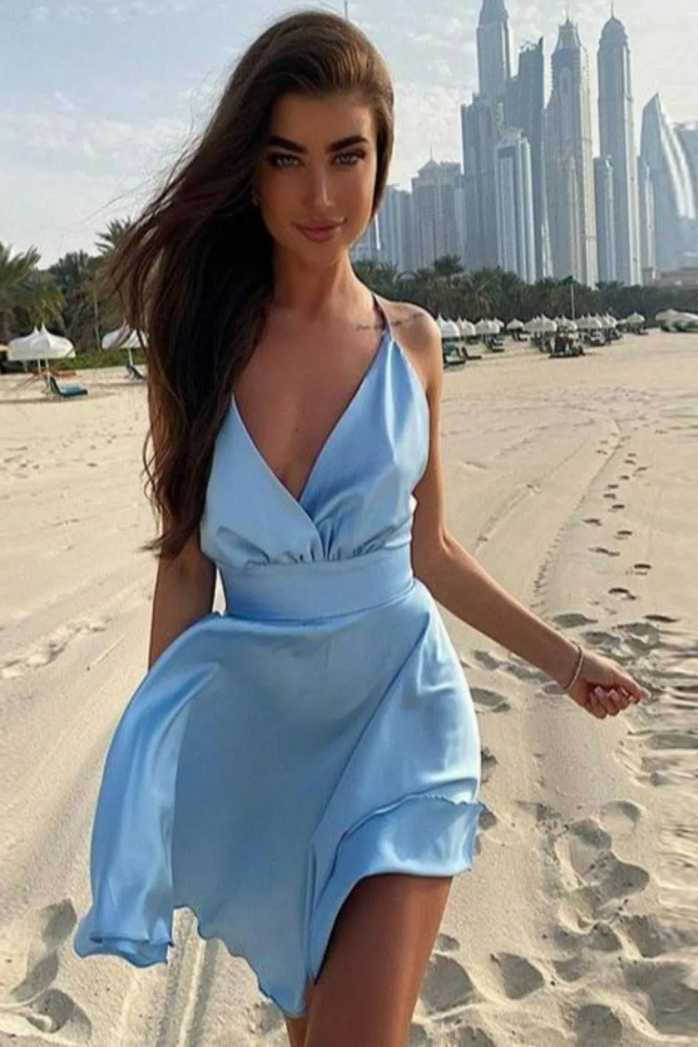 Backless Satin Cocktail Mini Dress