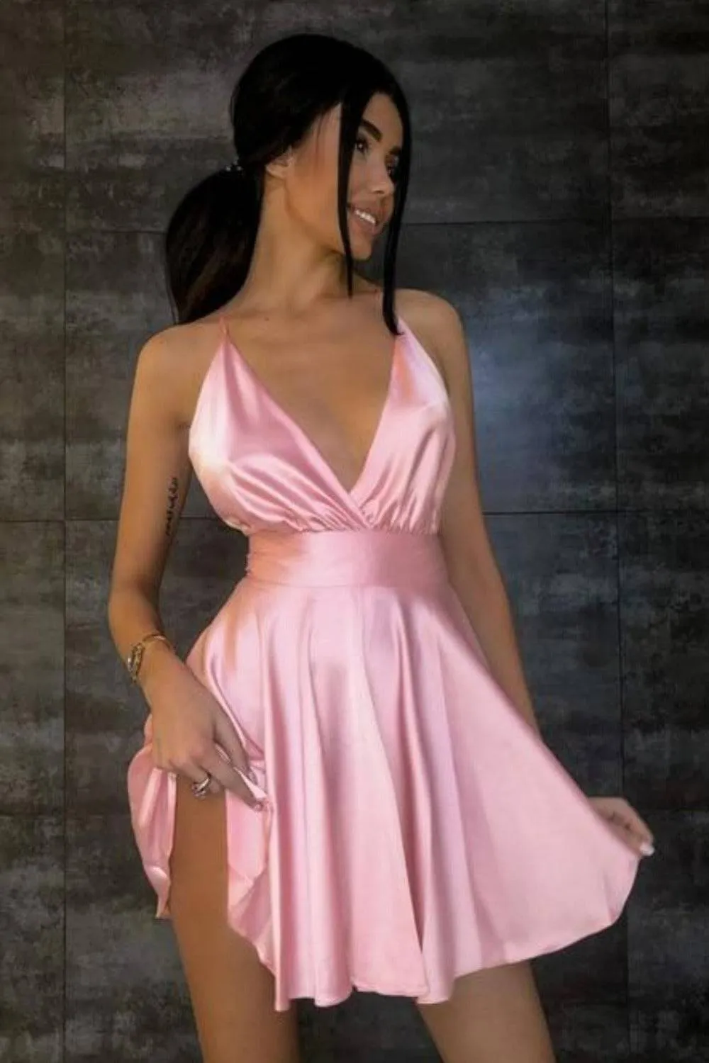 Backless Satin Cocktail Mini Dress