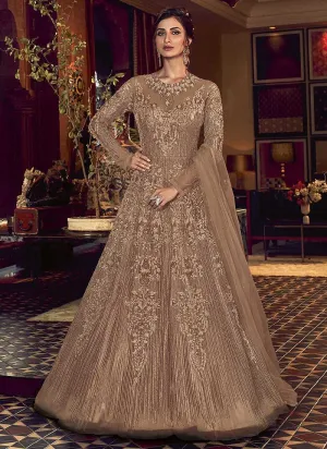 Beige Heavy Embroidered Gown Style Anarkali Suit