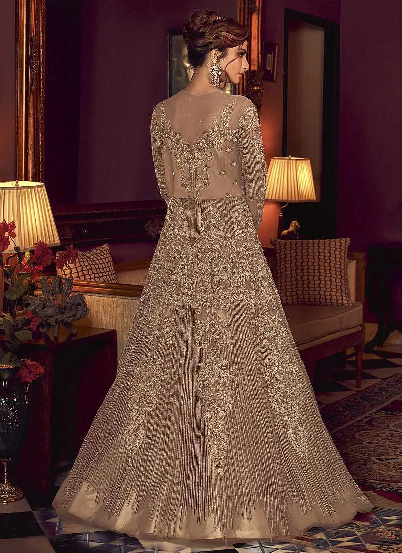 Beige Heavy Embroidered Gown Style Anarkali Suit