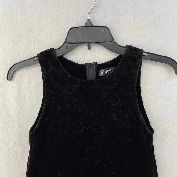 Betsy Johnson Dress Women's Sz S Black Fit &amp; Flare Round Neck Stretch Velvet
