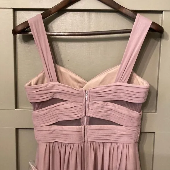 BIRDY Grey Elsye Bridesmaid Dress in Mauve Mesh Cutouts Maxi Gown Sz Small NWT