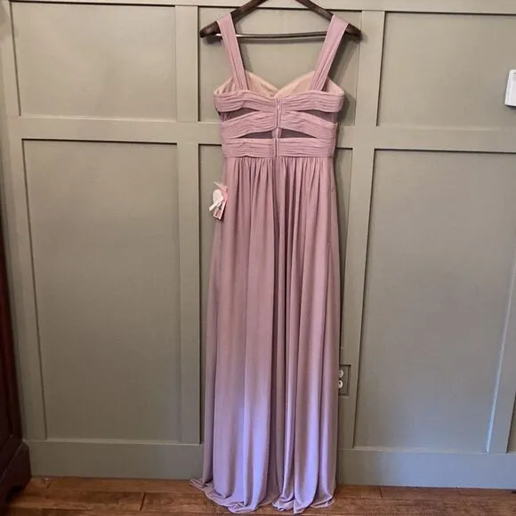 BIRDY Grey Elsye Bridesmaid Dress in Mauve Mesh Cutouts Maxi Gown Sz Small NWT