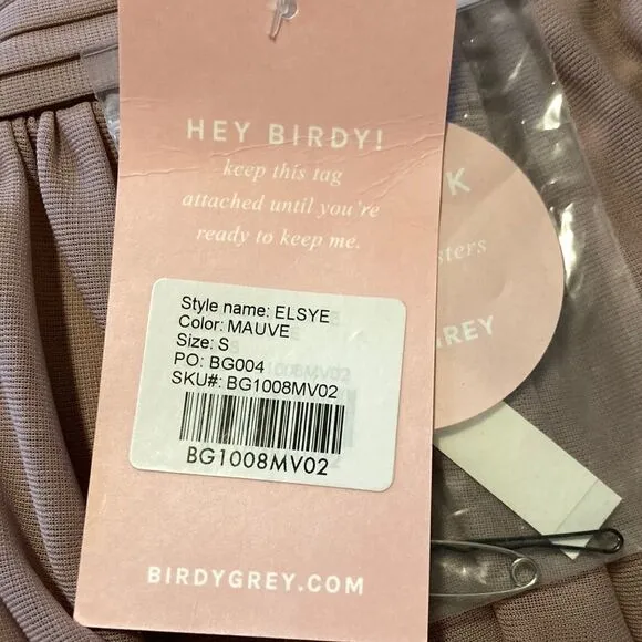 BIRDY Grey Elsye Bridesmaid Dress in Mauve Mesh Cutouts Maxi Gown Sz Small NWT