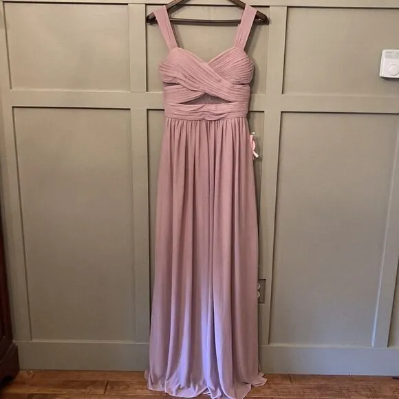 BIRDY Grey Elsye Bridesmaid Dress in Mauve Mesh Cutouts Maxi Gown Sz Small NWT