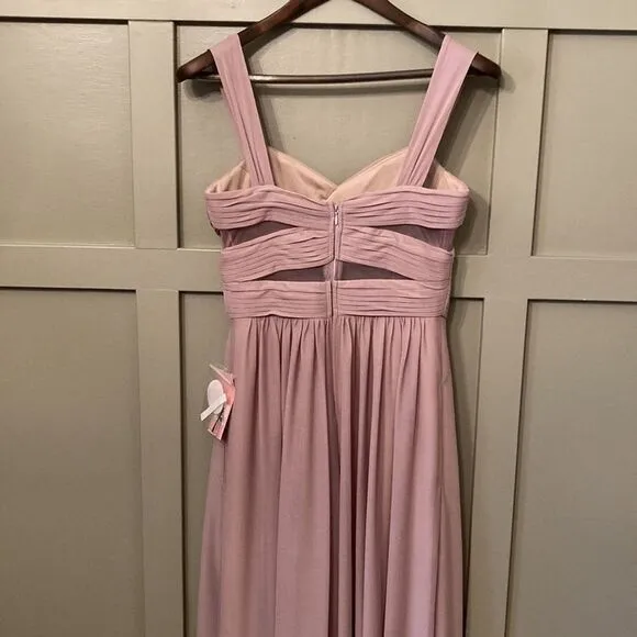 BIRDY Grey Elsye Bridesmaid Dress in Mauve Mesh Cutouts Maxi Gown Sz Small NWT