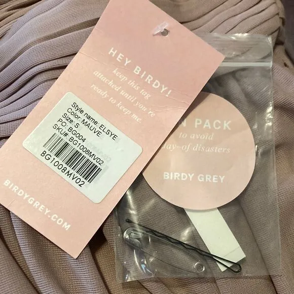 BIRDY Grey Elsye Bridesmaid Dress in Mauve Mesh Cutouts Maxi Gown Sz Small NWT