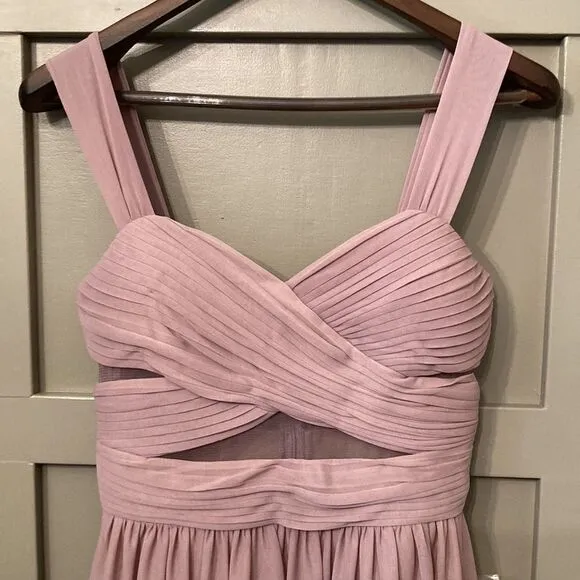 BIRDY Grey Elsye Bridesmaid Dress in Mauve Mesh Cutouts Maxi Gown Sz Small NWT