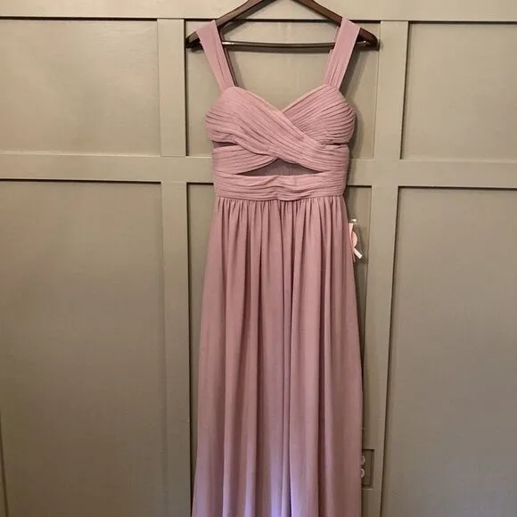 BIRDY Grey Elsye Bridesmaid Dress in Mauve Mesh Cutouts Maxi Gown Sz Small NWT