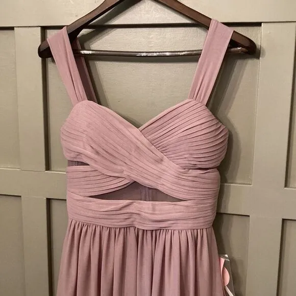 BIRDY Grey Elsye Bridesmaid Dress in Mauve Mesh Cutouts Maxi Gown Sz Small NWT
