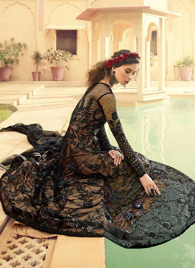 Black and Beige Embroidered Gown Style Anarkali Suit
