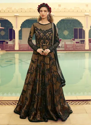 Black and Beige Embroidered Gown Style Anarkali Suit