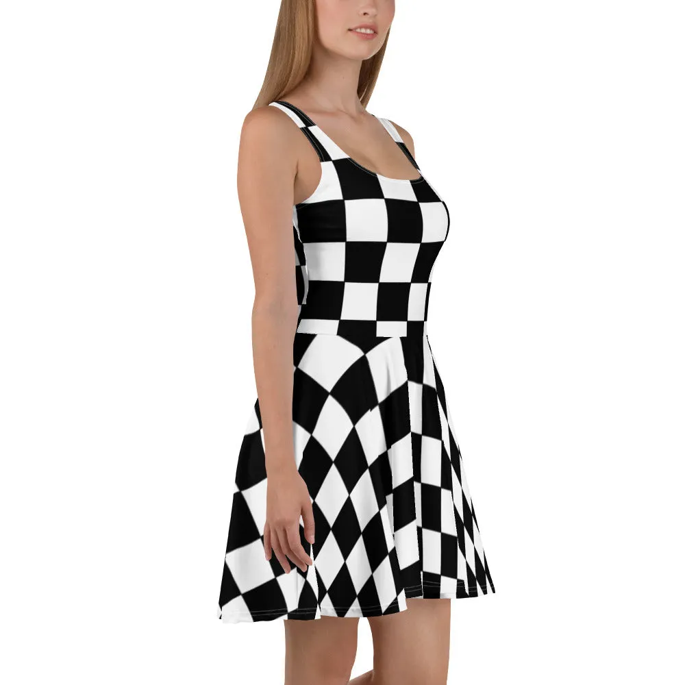 Black and white checkered Fit and Flare Skater Dress