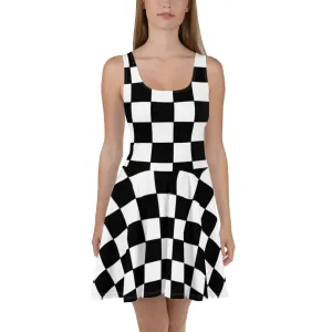 Black and white checkered Fit and Flare Skater Dress