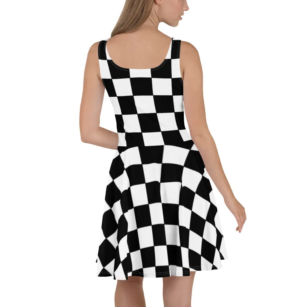 Black and white checkered Fit and Flare Skater Dress