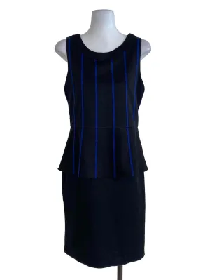 Black Blue Striped Peplum Dress