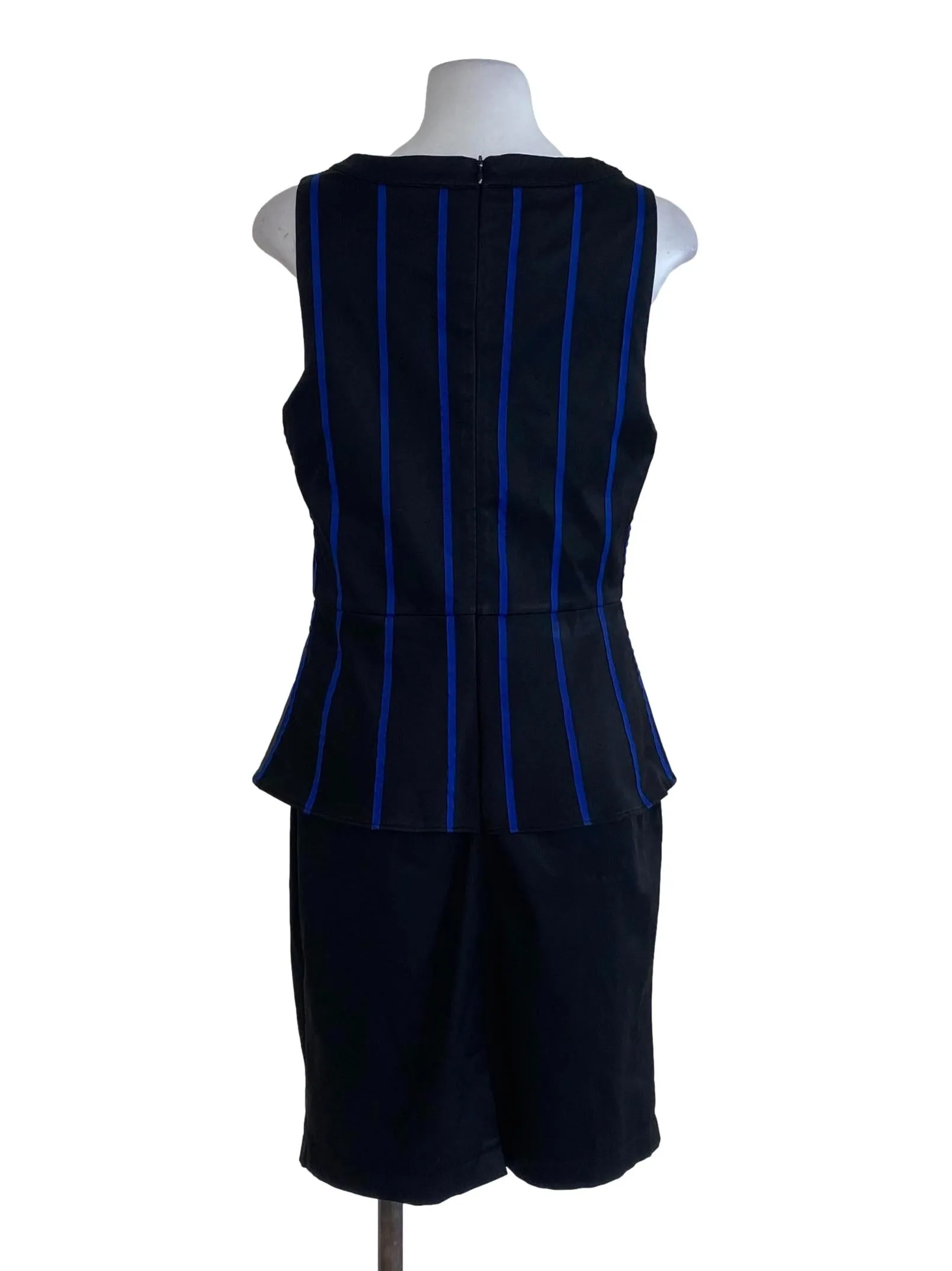 Black Blue Striped Peplum Dress