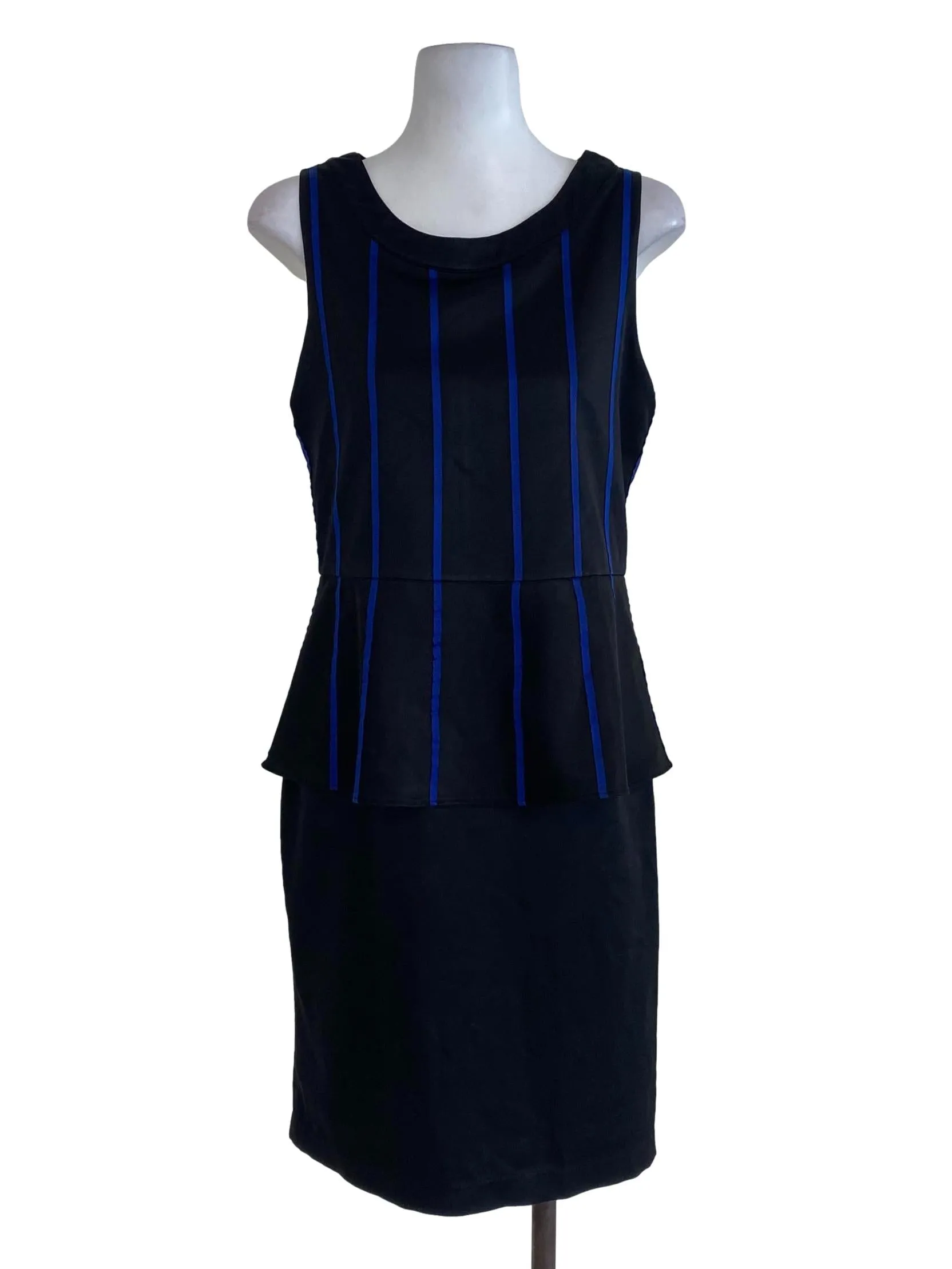 Black Blue Striped Peplum Dress