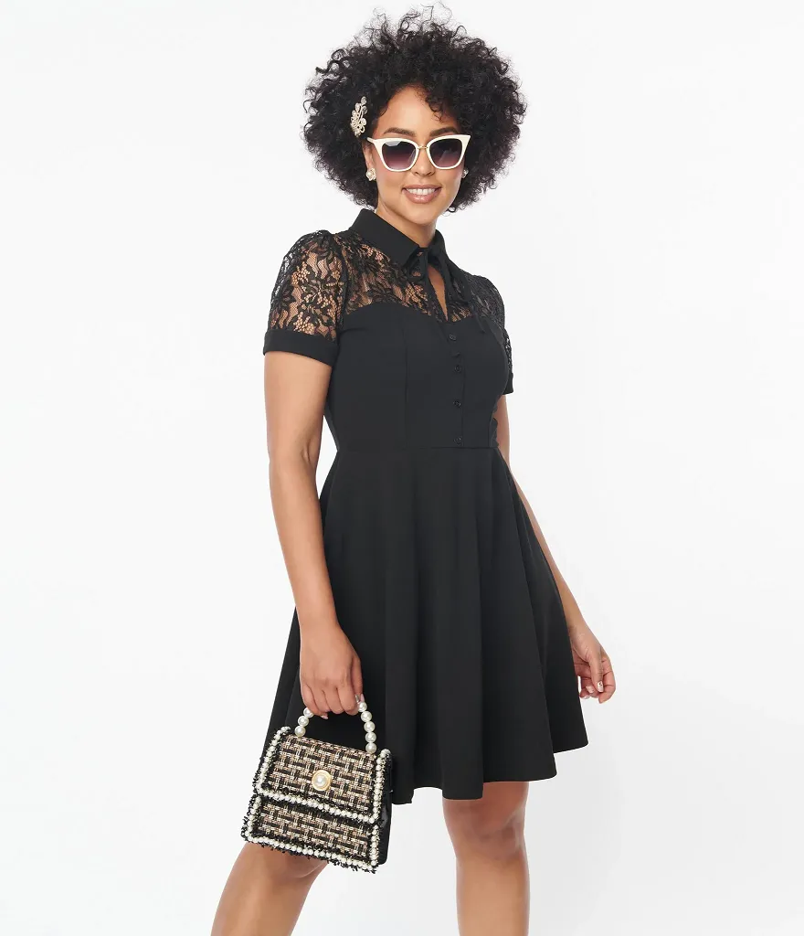 Black Lace Fit and Flare Dress