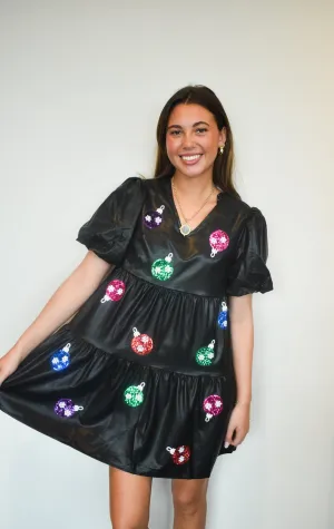 Black Sequin Ornament Dress