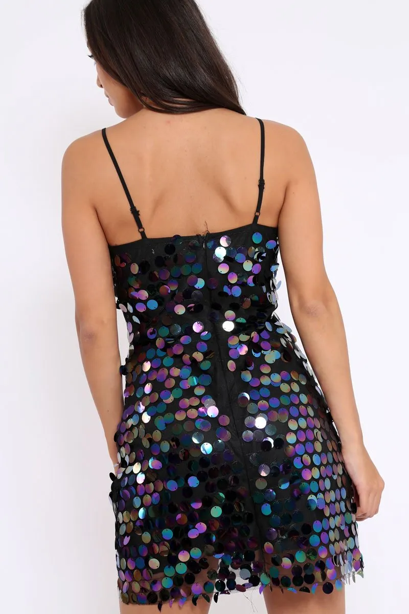 Black Sequin Plunge Neck Dress - Joanna