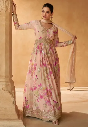 Blooming Grace Peach Embroidered Anarkali Gown
