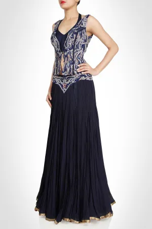 Blue color flaired lehenga available online