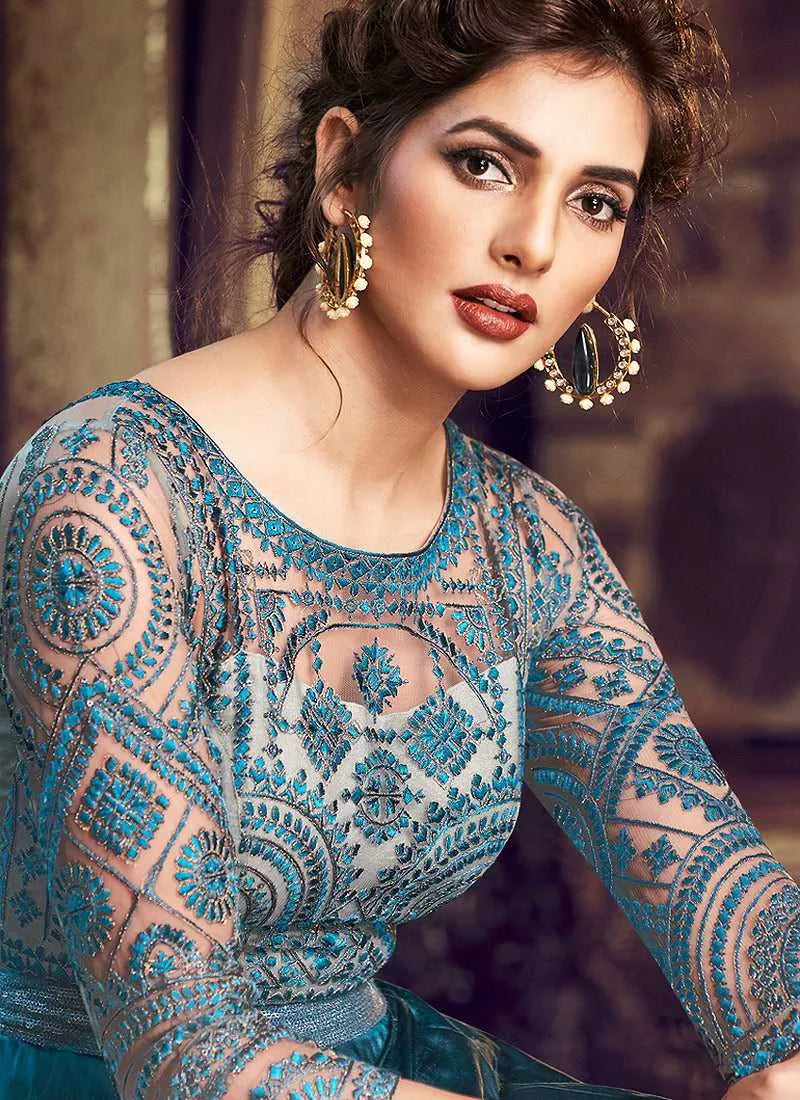 Blue Embroidered Anarkali Style Gown