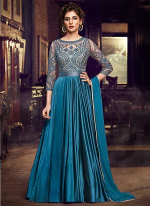 Blue Embroidered Anarkali Style Gown