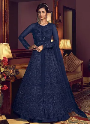 Blue Heavy Embroidered Lehenga/ Pant Style Anarkali