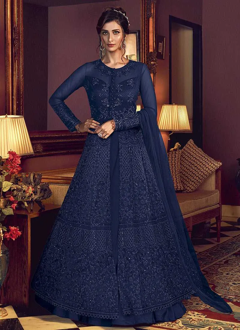 Blue Heavy Embroidered Lehenga/ Pant Style Anarkali