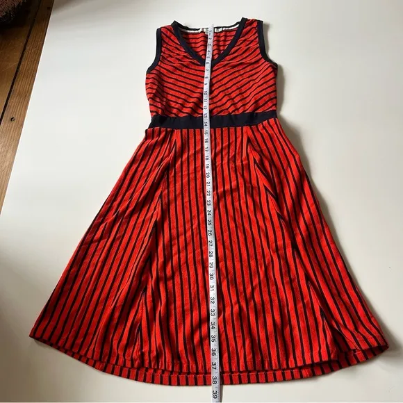 Boden Red and Navy Blue Fit and Flare Midi Dress