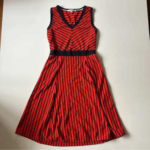 Boden Red and Navy Blue Fit and Flare Midi Dress