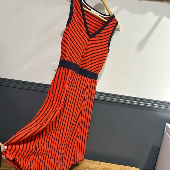 Boden Red and Navy Blue Fit and Flare Midi Dress