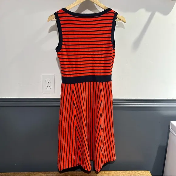 Boden Red and Navy Blue Fit and Flare Midi Dress