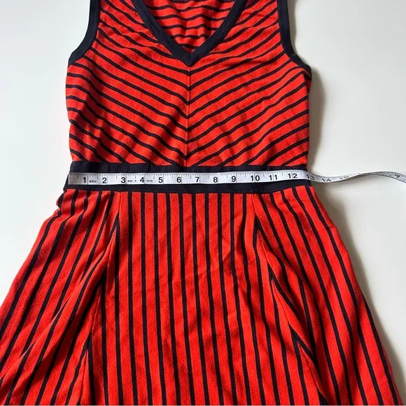Boden Red and Navy Blue Fit and Flare Midi Dress