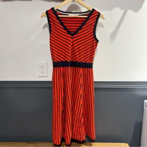 Boden Red and Navy Blue Fit and Flare Midi Dress