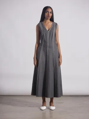 Bodice   I   Dress-This-V-Neck-Sleeveless-Fit-And-Flare-Dress-Is-Made-With-100-Cotton-Denim-It-Has-Raw-Edge-Detailing-Which-Provides-An-Effortless-Off-Duty-Interpretation-To-A-Classic-Shape